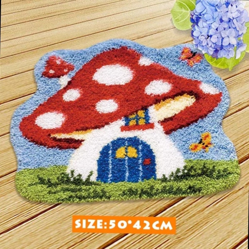 Mushroom House Latch Hook Kit Rug Canvas Knit Cushion Etsy Canada