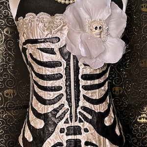 Glamorous  handcrafted skeleton formal attire for a gala or Halloween party.  Gothic glamour wear