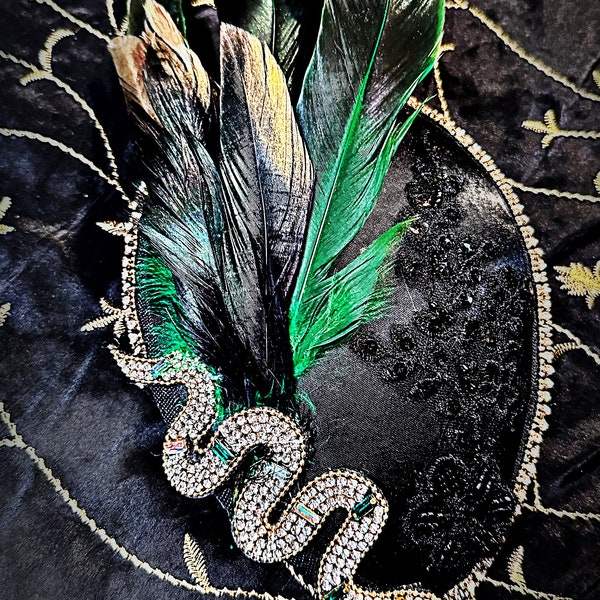 Fabulous handcrafted retro pin up voodoo queen inspired snake  Headpiece fascinator