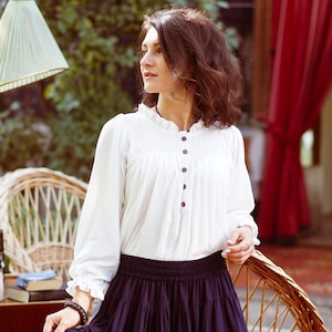 Victorian White Long Sleeve Women's Blouse, Edwardian Elegant Shirt, Boho Lace Ruffle Bohemian Blouse