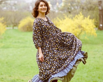 Cottagecore Floral Maxi Dress, Prairie Peasant Dress, Vintage Prairie Dress, Flowy Peasant Maxi, Modest Flowing Dress, Summer Outfit