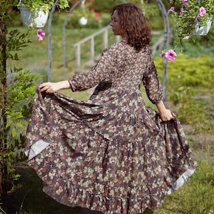 Puff Sleeve Dress, Handmade Flowy Dress, Vintage Maxi Dress Puff Sleeve, Modest Dress Long Sleeve, Church Dress Plus Size,Garden Party Dress
