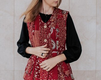 Patchwork Quilt Vest for Women, Vintage Tapestry Waistcoat, Boho Festival Outfit, Cottagecore Gilet, Sleeveless Jacket, Gift for Mom