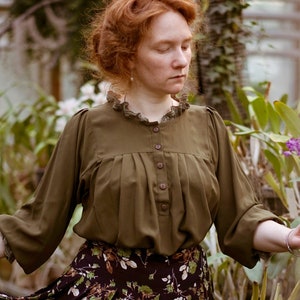 Edwardian Dainty Blouse, Victorian Elegant Shirt, Bishop Puff Sleeve Blouse, Cottagecore Long Sleeve Blouse, Boho Ruffle Blouse