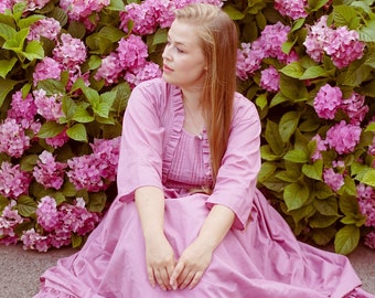 Romantyczna różowa sukienka w stylu edwardiańskim, sukienka babydoll w stylu vintage, warstwowa, zwiewna suknia maxi, styl Cottagecore dla puszystych, retro plisowany strój