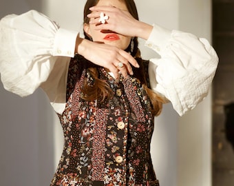 Boho Patchwork Colonial Waistcoat, Floral Quilted Vintage Style Vest, Edwardian Retro Vest, Hippie Long Vest, Sleeveless Victorian Jacket