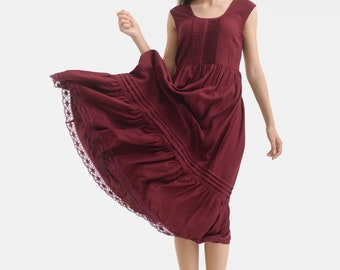Cottagecore Red Midi Dress, Boho Tiered Summer Dress, Sleeveless Tank Dress, Retro Prairie Dress, Wedding Guest Outfit