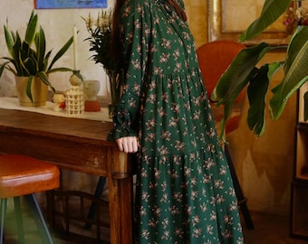 Luźna sukienka w kwiaty w stylu retro z kieszeniami, sukienka midi w stylu boho dla kobiet, romantyczna sukienka w stylu cottagecore na ogrodowe przyjęcie, zwiewny strój vintage na lato