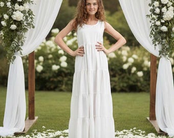 Suknia ślubna White Garden, Suknia ślubna Cottagecore, Letnia suknia ślubna, Suknia ślubna Boho, Strój na ucieczkę panny młodej