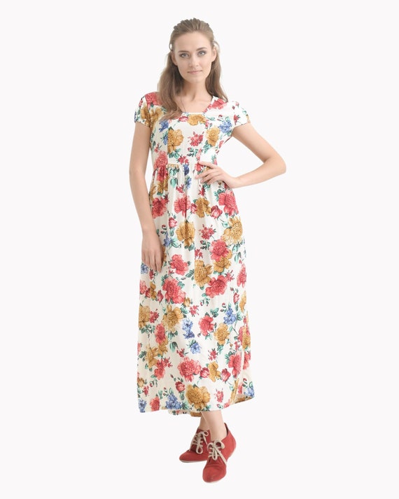 Summer Floral Rayon Midi Dress, Empire Waist Peasant Style Sundress - Etsy Israel Summer Floral Rayon Midi Dress, Empire Waist Peasant Style Sundress - Etsy Israel