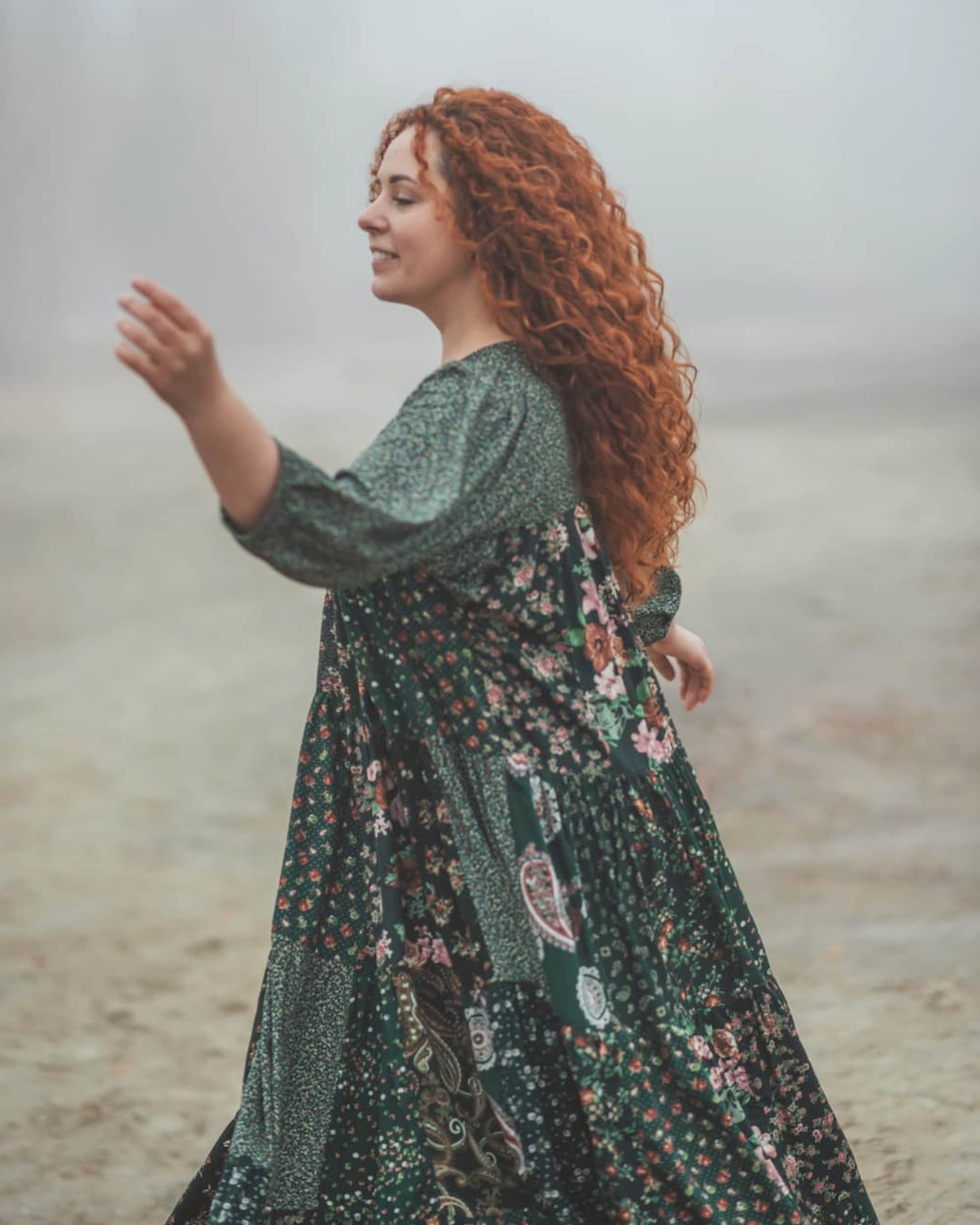 Plus Size Patchwork Floral Maxi Dress, Loose Cottagecore Retro Holiday Dress, Handmade Fairy Boho Dress, Hippie Dress, Autumn Outfit Dress