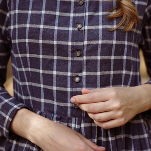 Vestido campestre midi de cuadros vichy, vestido de picnic modesto con bolsillos, vestido a cuadros cottagecore con botones delanteros, vestido informal de tartán de manga larga. imagen 8