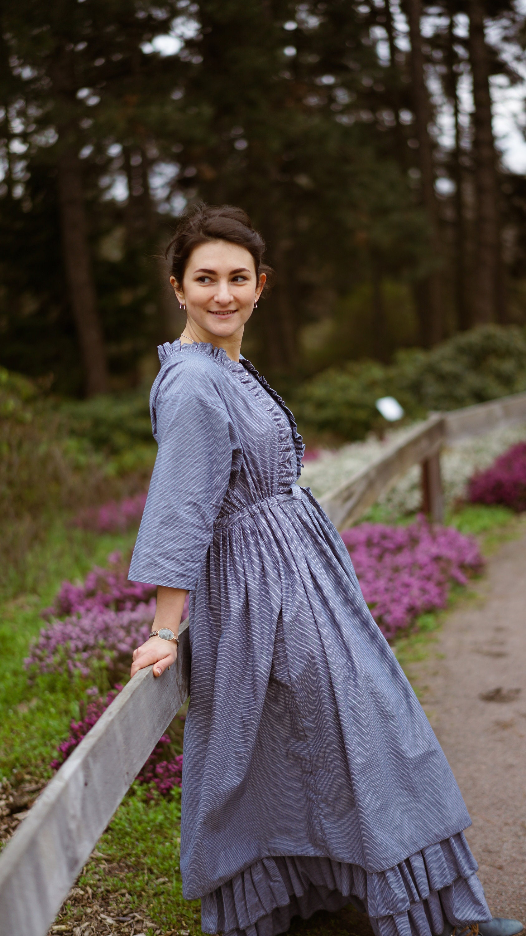 Garden Picnic Dress, Christian Church Dress, Ruffled Bishop Sleeve
