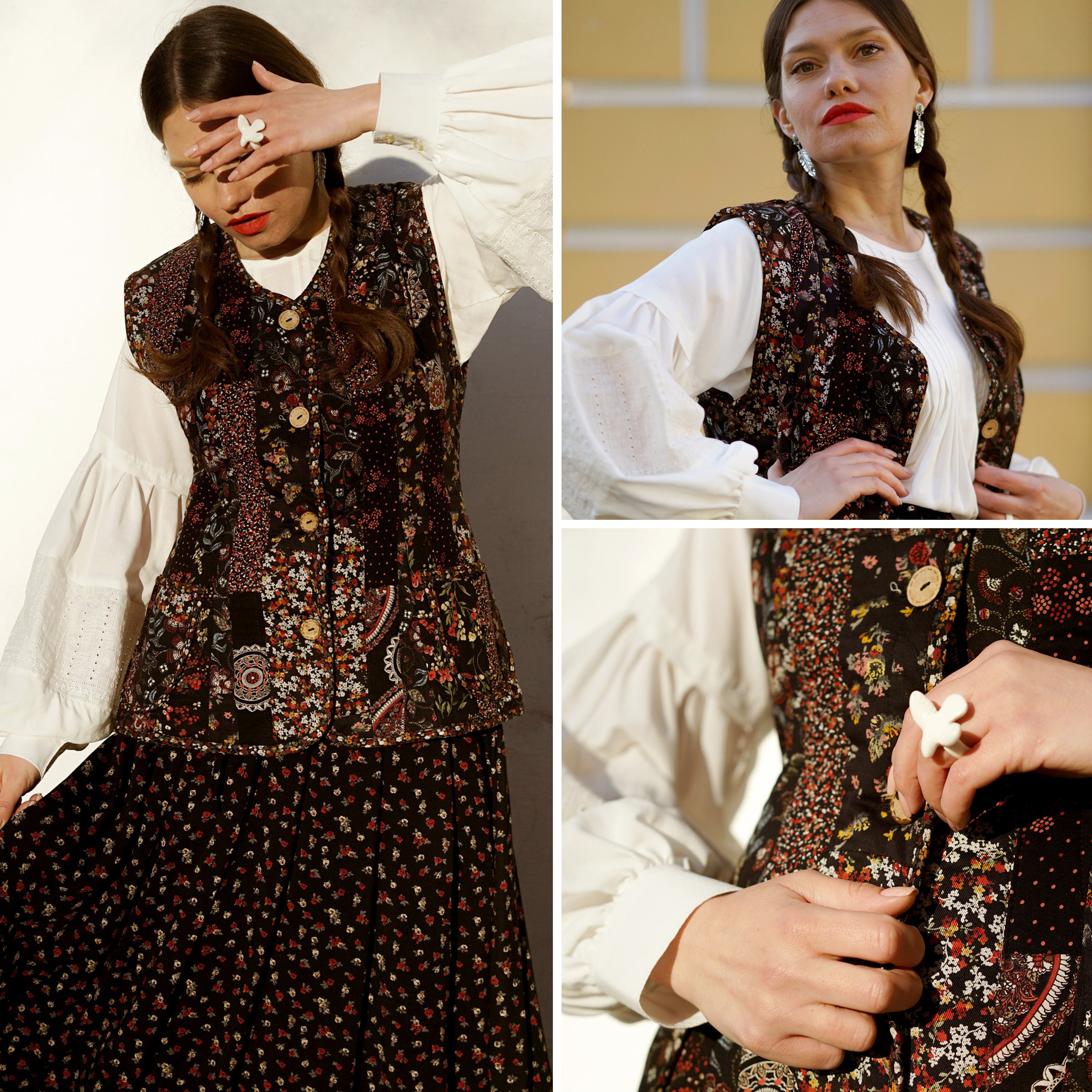 Handmade Floral Quilted Waistcoat, Vintage Patchwork Vest