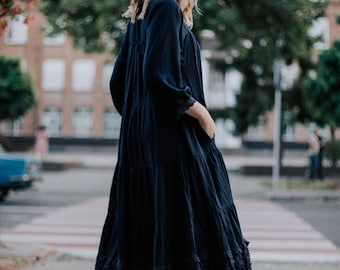 Oversized Midi Dress, Lagenlook Dress, Loose Fit Boho Clothing, Cottagecore Dress, Everyday Wear, Vacation Outfit
