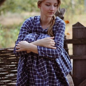 Vestido campestre midi de cuadros vichy, vestido de picnic modesto con bolsillos, vestido a cuadros cottagecore con botones delanteros, vestido informal de tartán de manga larga. imagen 4