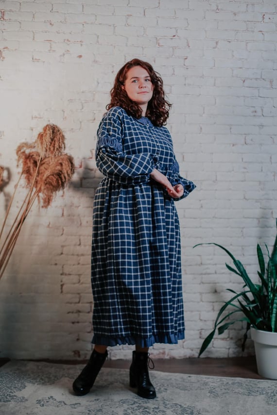 checkered dress for women Erin Sustainable fashion. Plaid Prairie Dress, Boho Cottagecore