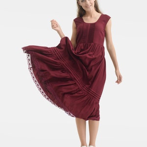 Boho Cottagecore Retro Midi Kleid, ärmelloses abgestuftes Sommer-Outfit, Retro Cottagecore rotes Kleid, abgestuftes Midi-Panzerkleid, Hochzeit Gastkleid