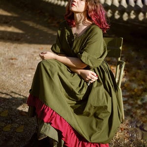 Comfy Pleated Retro Style Dress, Ruffled Victorian Plus Size Dress, Tiered Boho Dress, Elegant Vintage Style Dress, Modest Green Prom Dress