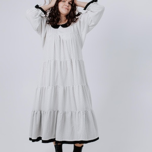 Vintage Inspired Midi Dress, Retro Peasant Midi Dress, Preppy Polka Dot Dress, Plus Size Cottagecore Dress, Romantic French Dress