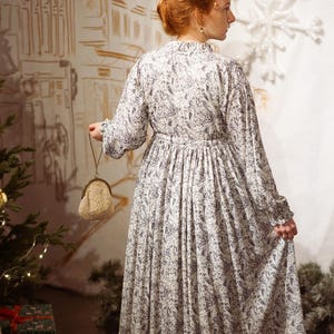 Long Victorian Modest Dress, Paisley Cottagecore Holiday Dress, Edwardian Long Sleeve Gathered Dress, Elegant Floral Prairie Oversized Dress