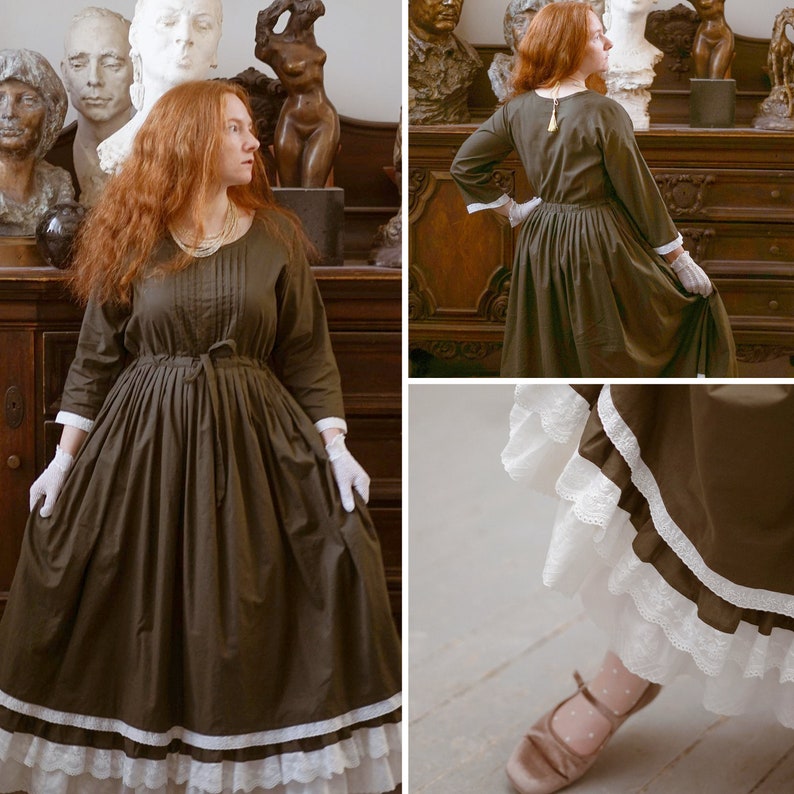 Cottagecore dress, cottage dress women, civil war dress, kleid 19. jahrhundert, regency dress, fantasy dress gown, vintage maxi dress Main photo color