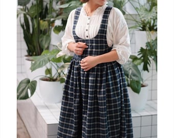 Ciepła flanelowa sukienka w kratkę, sukienka w dużym rozmiarze z kieszeniami, luźny i przytulny strój w stylu cottagecore