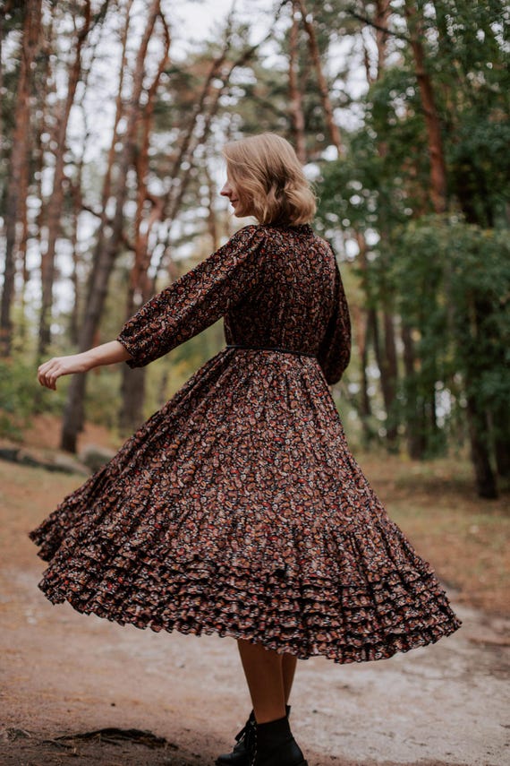 fall flowy midi dress Felicity Midi Dress in Autumn Swirl – At Last Shop main image 1