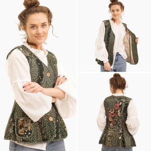 Green Quilted Patchwork Vest, Custom Waistcoat, Cotton Vest, Patchwork Top, Hand Made Vest, Festival Top Vest, Boho Vest Patchwork