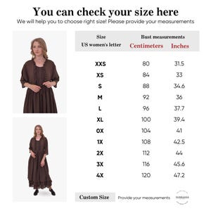 Pode incluir: Uma tabela de tamanhos com medidas do busto em cent&iacute;metros e polegadas. A tabela inclui tamanhos femininos dos EUA de XXS a 4X, com medidas correspondentes que variam de 80 a 120 cm. O texto "You can check your size here" est&aacute; no topo.