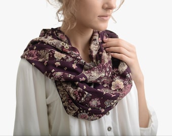 Boho Patchwork Snood, Double Sided Floral Scarf, Reversible Cowl Scarf, Folk Style Neck Warmer, Cozy Gift for Her