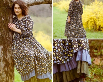 Cottagecore puff sleeve dress, maternity dress, flying dress, milkmaid dress, retro dress, fairycore dress, boho peasant dress