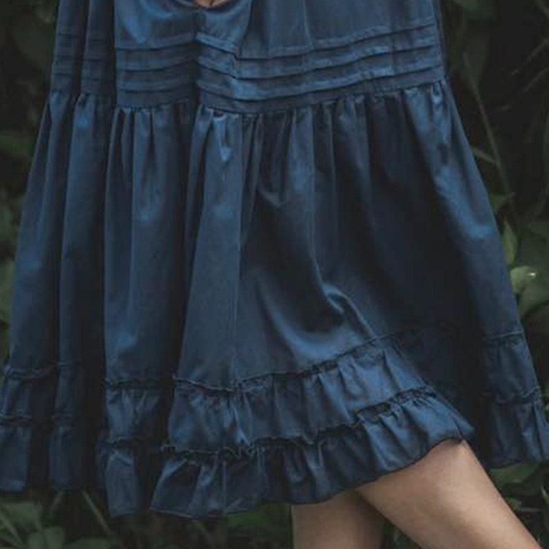Dark Blue Midi Pinafore Resort Sundress, Summer Vacation Girl's Dress, Girls Holiday Dress, Loose Comfy Romantic Dress image 10