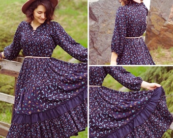 Peasant Blue Dress, Edwardian Dress, Multiway Floral Dress, Casual Baggy Dress, Old-Fashioned Vintage Inspired Dress, Colonial Dress Woman