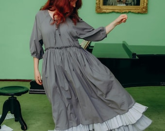 Robe longo e leve estilo cottagecore com mangas bufantes, vestido de maternidade boho vintage com inspiração folk, vestido semiformal, presente para o Dia das Mães