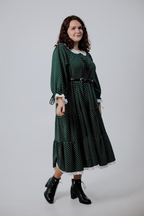 Polka Dot Midi Dress, Prairie Ruffle Dress with Peter Pan Collar, Tiered Modest Sundress, Flowy Picnic Cottagecore, Vintage Inspired Dress