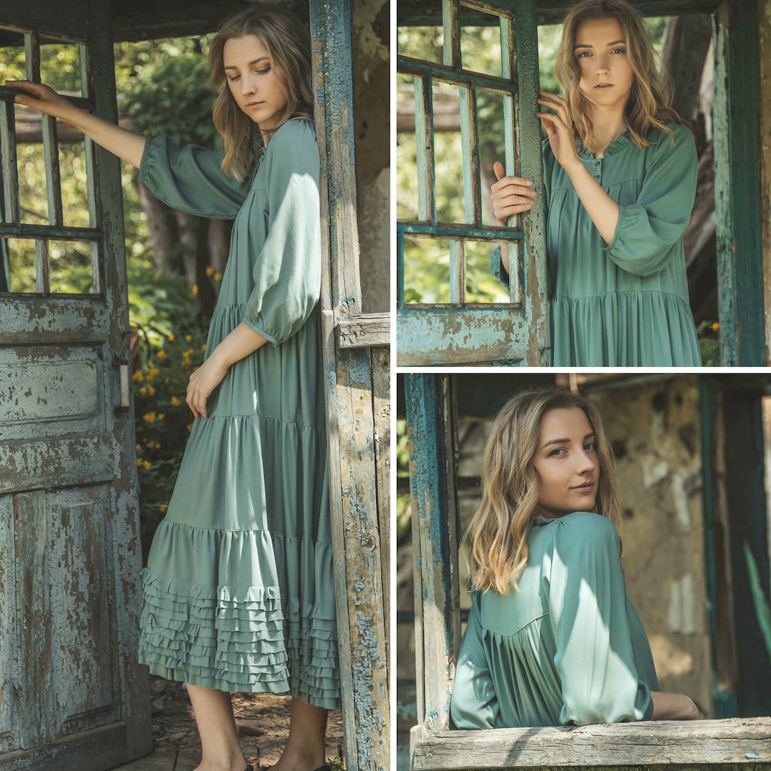 Reclaimed Vintage Zwierige Jurk Lang Retro Midi-prairiejurk