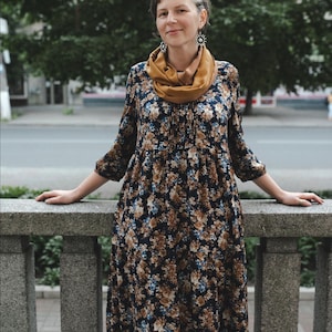 Long Sleeve Maxi Floral Dress, Peasant Pleated Cottagecore Dress, Modest Prairie Dress, Plus Size Holiday Dress, Easter House Dress