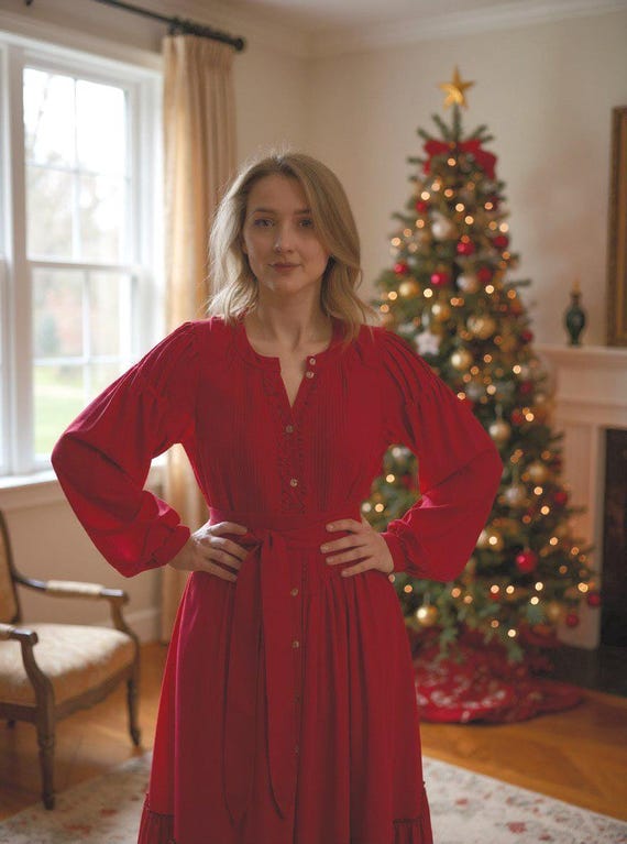 white christmas dresses Delphine Red Floral Midi Dress - US 0