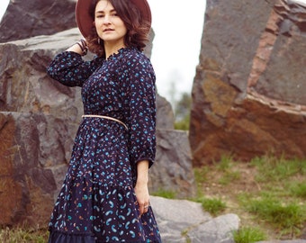 Midi Floral Church Dress, Loose Fit Communion Gown, Fairy Cottage Core Outfit