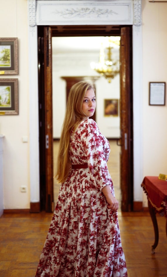 Floral Tiered Boho Dress, Loose Plus Size Cottagecore Dress, Holiday Retro 1970s Dress, Spring Birthday Dress, Wedding Guest Dress Floral Tiered Boho Dress, Loose Plus Size Cottagecore Dress, Holiday Retro 1970s Dress, Spring Birthday Dress, Wedding Guest Dress