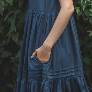 Dark Blue Midi Pinafore Resort Sundress, Summer Vacation Girl's Dress, Girls Holiday Dress, Loose Comfy Romantic Dress image 4