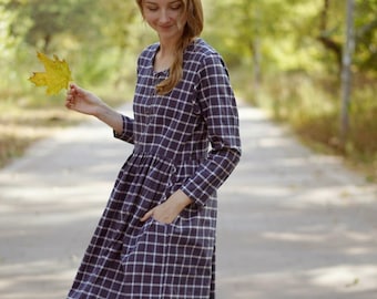 ワンピース R andmary belle checked dress Gingham Midi Country Dress, Checkered Modest Picnic Dress With