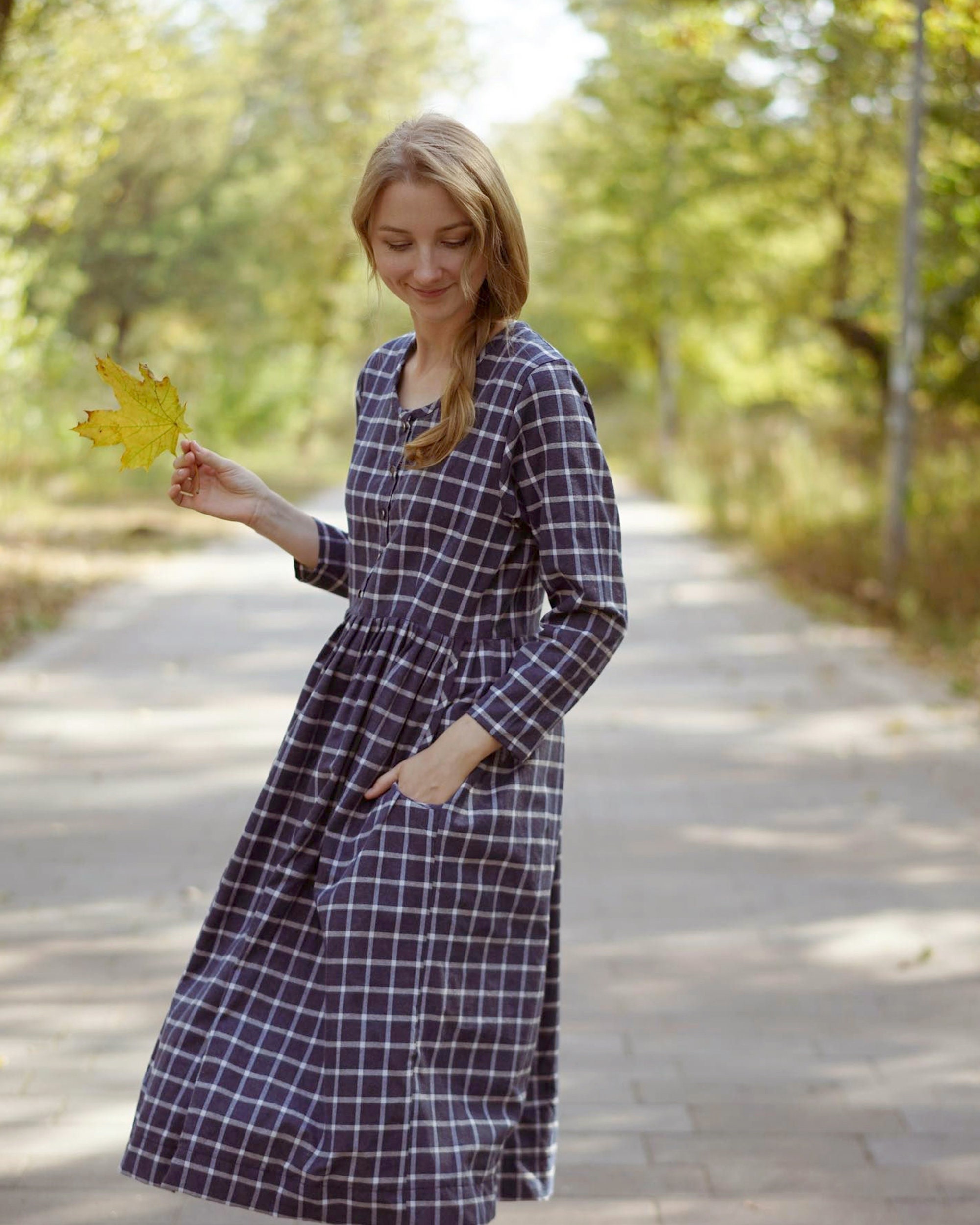 ワンピース Checkered Pleats Long Shirt Dress il_fullxfull.5861870624_8kcr.jpg