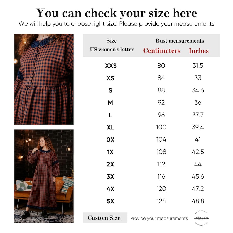 Warmes Frühlings Kleid mit Passe und Puffärmeln, Flanell Midi Retro Fairycore Kleid, Kariertes Raffung Kleid, Cottagecore kariertes Kleid Bild 3