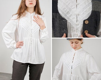 Edwardian blouse, white cotton blouse business, custom plus size victorian blouse, ancien style chemisier blanc femme, white blouse
