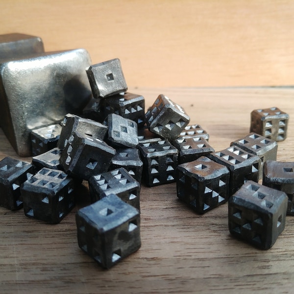 Set of Six Steel hand forged Dice - Unique Collectible Dice - DnD - Dungeons and Dragons - Board Games - Blacksmith made Dice -  Dwarf Dice