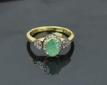 Emerald Pave diamond ring, 14k Gold Plated Over 925 Sterling Silver