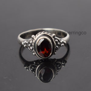 Natura Garnet Ring, 925 Sterling Silver ring, Red Garnet Boho ring
