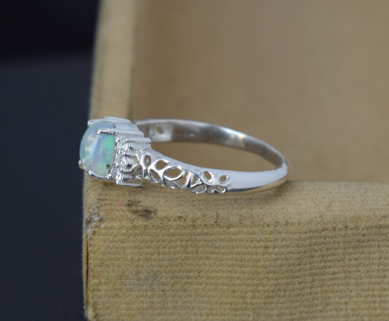 Opal Promise Ring for Women Moonkist Creations Sterling Silver Opal Ring October Birthstone Oval Opal Ring White Opal Ring Silver